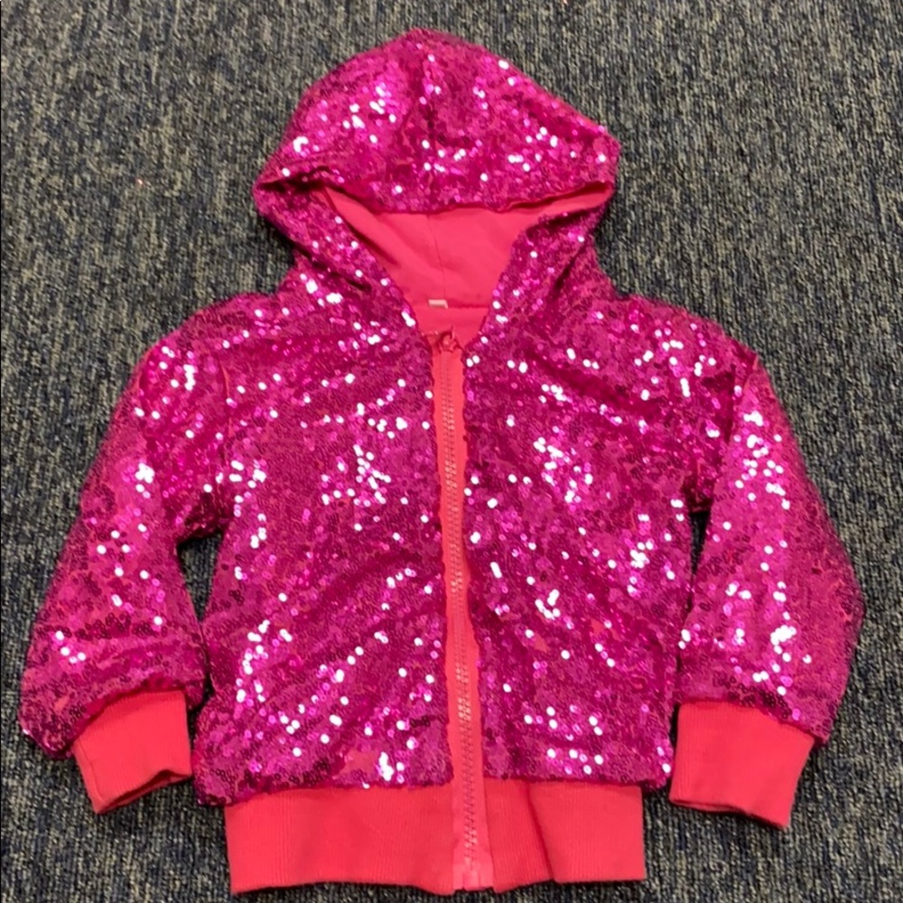 FUSHIA SEQUIN ZIP UP HOODIE